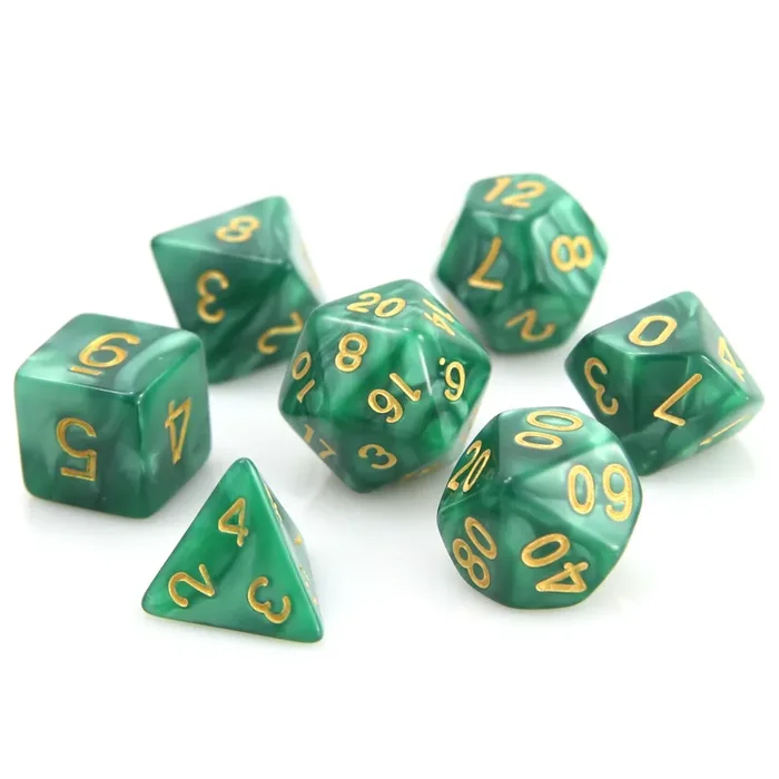 7 Piece RPG Set – Green Swirl with Gold