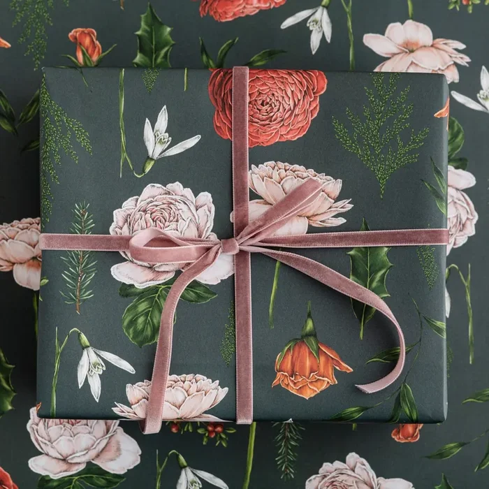 Berry Roses -Navy Gift Wrapping Paper (2 Sheets)