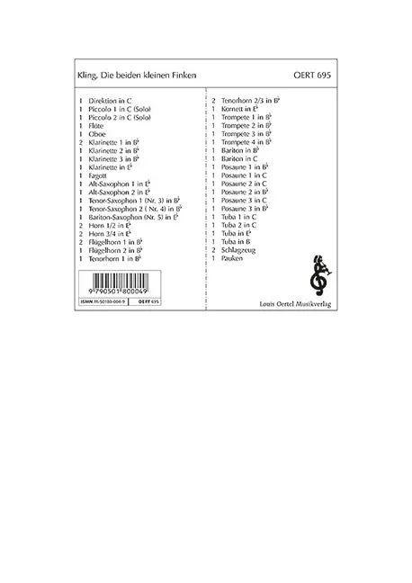 Die beiden kleinen Finken – Score and Parts