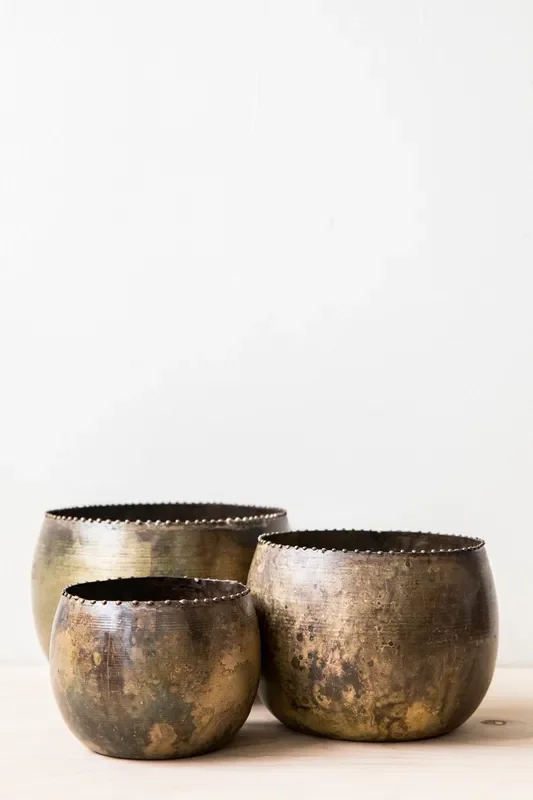 Distressed Brass Planter