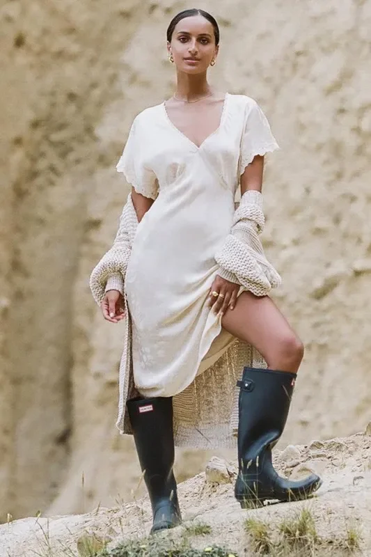 Ecru Petal Jacquard Dress