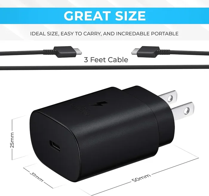 Fast Adaptive Wall Charger, Adapter, 25W for iPhone 15, Android, Tablet etc. Type C to Type C