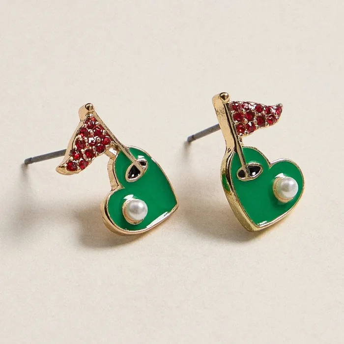 Golf Hole Enamel Earrings with Pearl and Stones