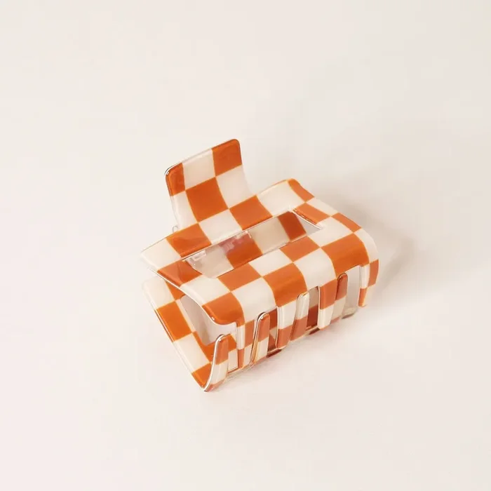 Hair Claw-Checker Orange/White