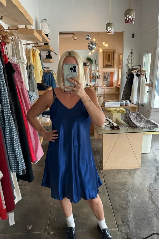 Navy Satin Slip Dress