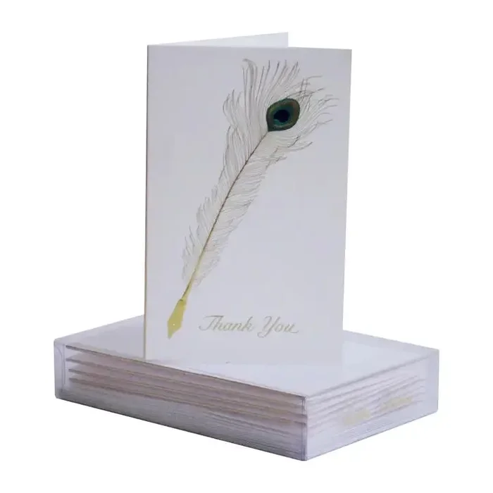 Peacock Quill Thank You On White Mini Note Cards & Envelopes (8 ct.)