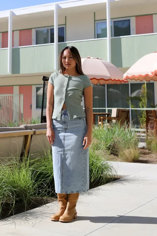 Riveting High Rise Denim Skirt