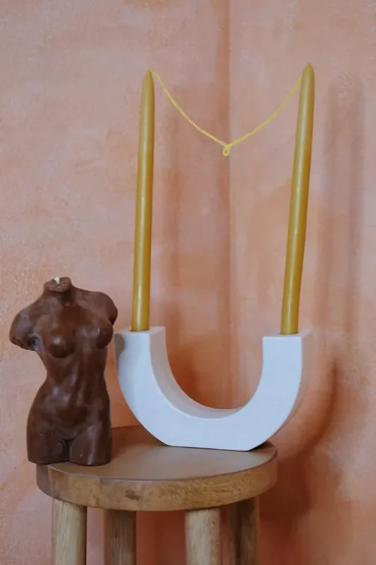 White U Speckled Taper Holder