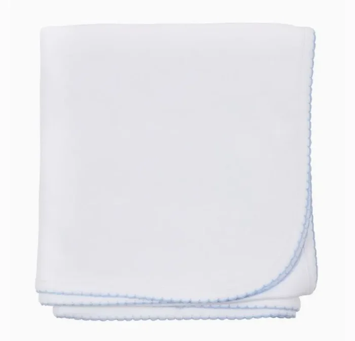 White w/Blue Picot Receiving Blanket