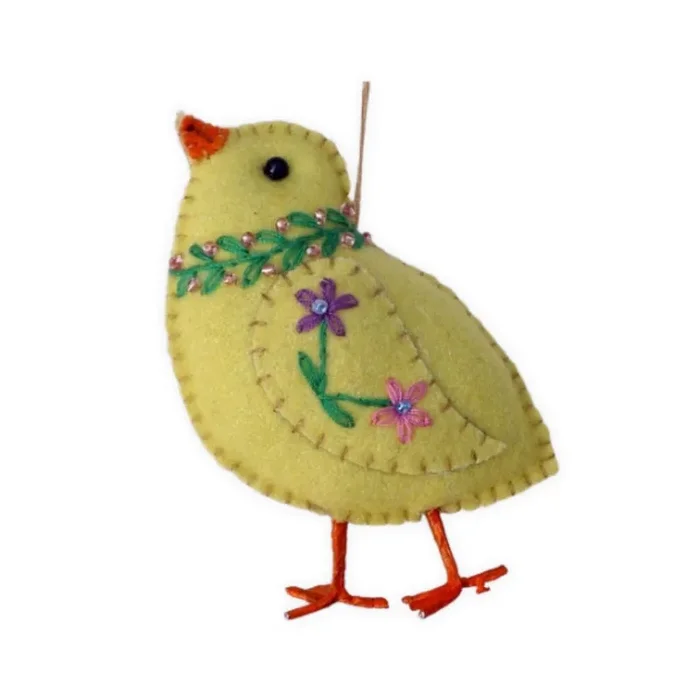 Yellow Chick with Green Necklace Felt Bauble