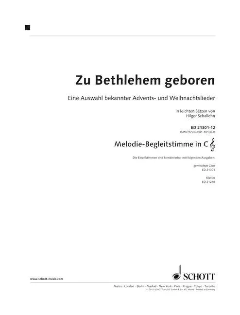 Zu Bethlehem geboren – Melody Obligato In C (violin Clef): Treble Reco…